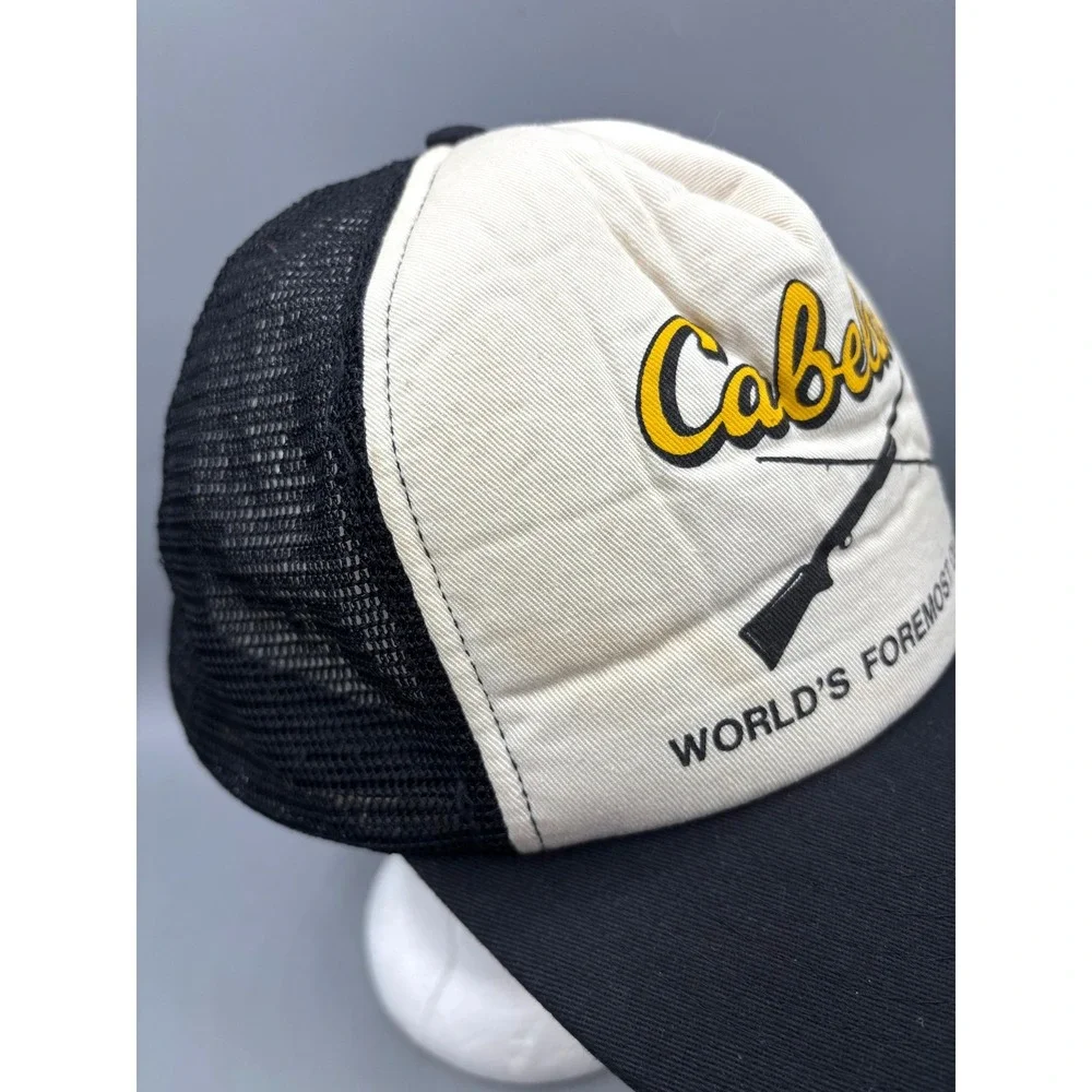 Vintage Cabelas Trucker Hat Snapback Mesh Black Cream Fishing Hunting Cap Taiwan